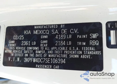 2025 Kia K4 Gt-Line Turbo из США, поврежденный, VIN 3KPFW4DC7SE106394